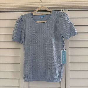 Draper James Light Blue Textured Short Sleeve Top